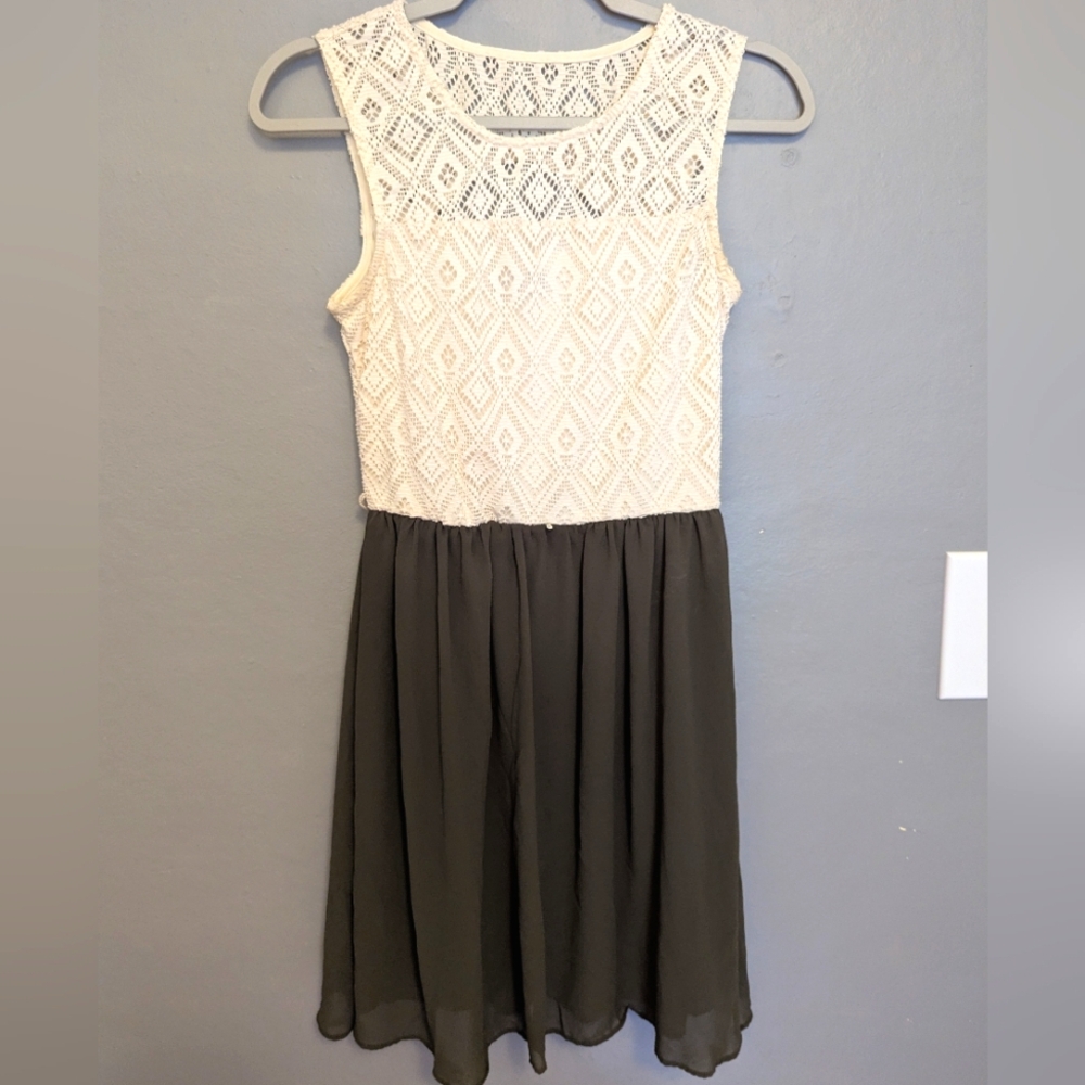 Cream And Olive Green Lace Dress